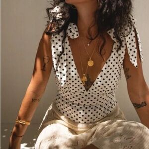 VRG GRL Nostalgia Polka Dot Sleeveless Tie Top